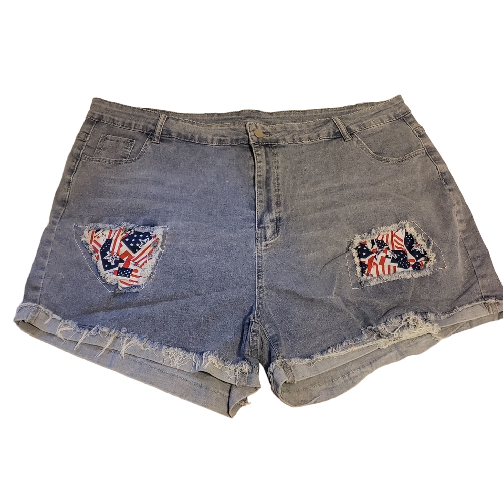 American Flag Accent Denim Shorts, 2X/3X